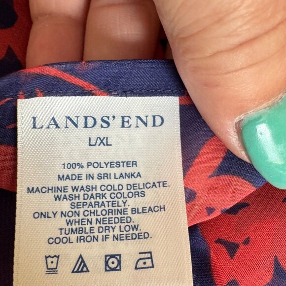 Lands End Womens Floral Print Scarf L/XL 100% Polyester Navy & Red Lightweight - Picture 4 of 7